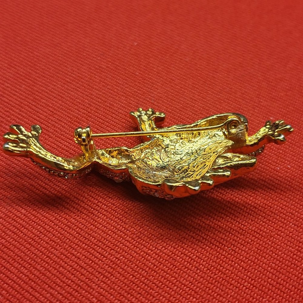 Vintage Rhinestone Frog Toad Brooch Pin - Picture 7 of 12